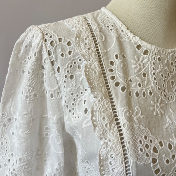 J MCLAUGHLIN JONIE TOP S EYELET LACE COTTON PRAIRIE COTTAGECORE FEMININE NWOT - Picture 8 of 12